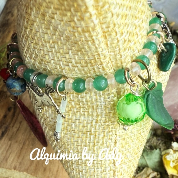 Gemstones charms beaded handmade unique bracelet - Picture 2 of 5